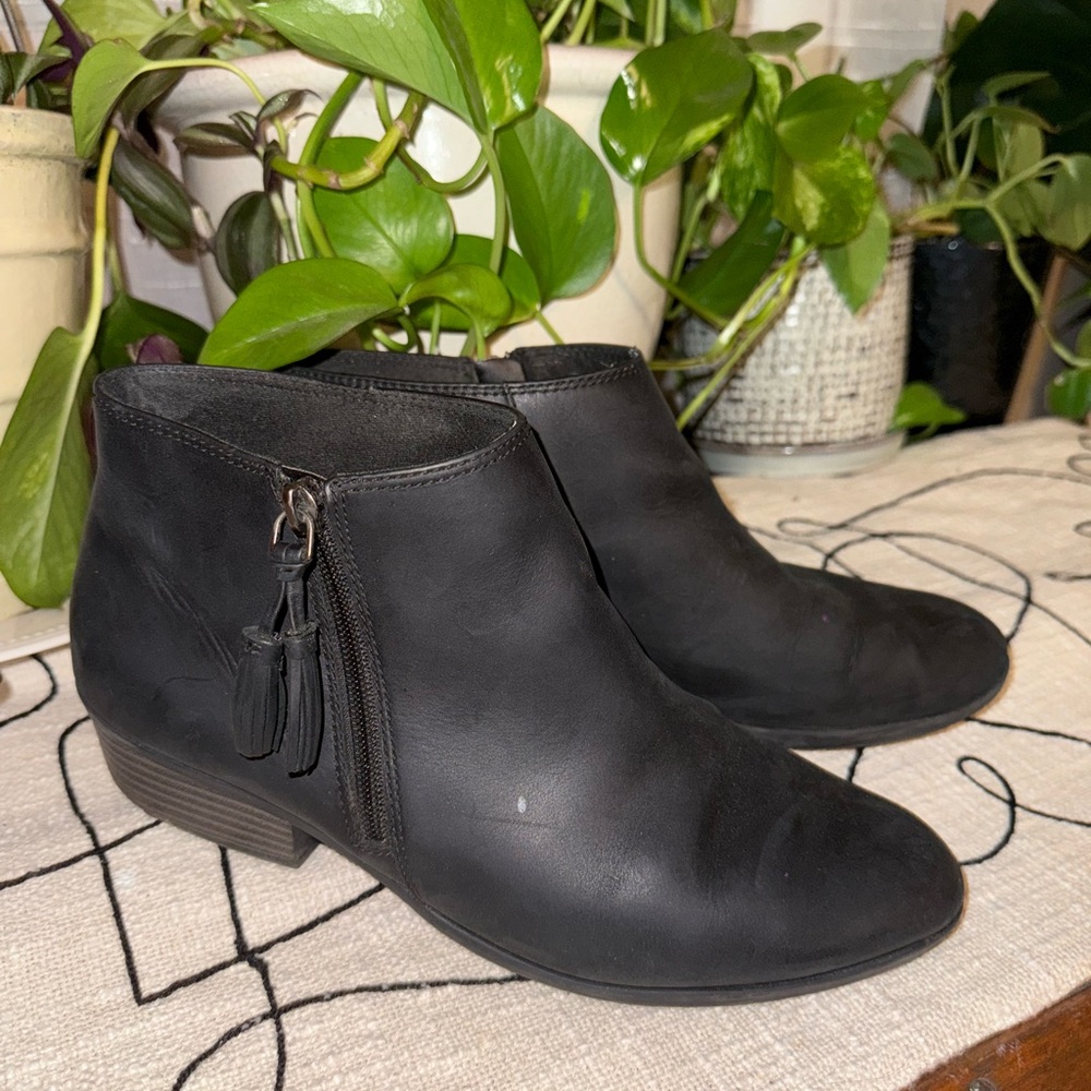 Clarks Black Ankle Booties with Tassel Zipper